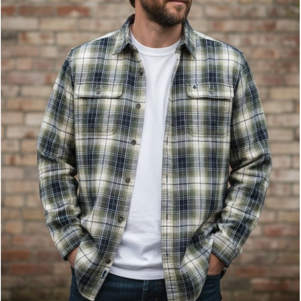 Carhartt Men's XL Long Sleeve Plaid Flannel‎ Shirt Original Fit Green White Work